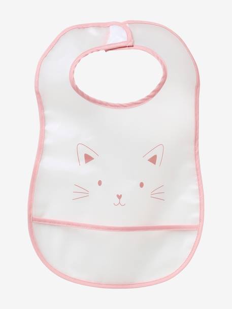 Pack of 3 Plastified Bibs with Crumbcatcher rosy+White 