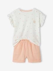 Girls-Shorts-T-Shirt & Shorts Combo, in Cotton Gauze, for Girls