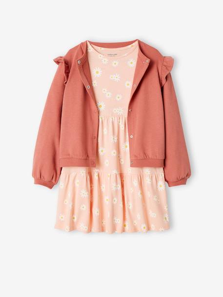 Dress & Jacket Combo for Girls denim blue+peach 