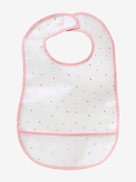 Pack of 3 Plastified Bibs with Crumbcatcher rosy+White 