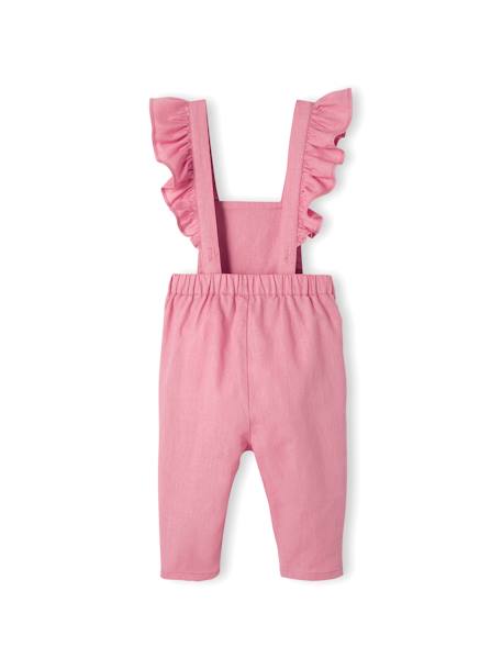 Frilly Dungarees in Linen & Cotton, for Babies rose 