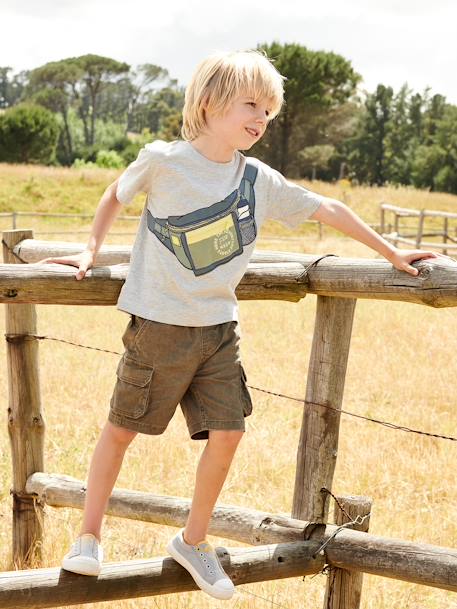 T-Shirt with Bumbag Motif, Trompe l'Oeil Effect with Zipped Pocket, for Boys marl grey 