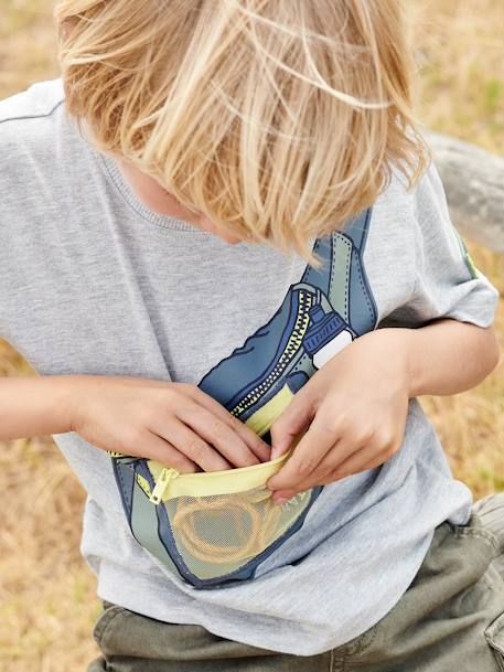 T-Shirt with Bumbag Motif, Trompe l'Oeil Effect with Zipped Pocket, for Boys marl grey 