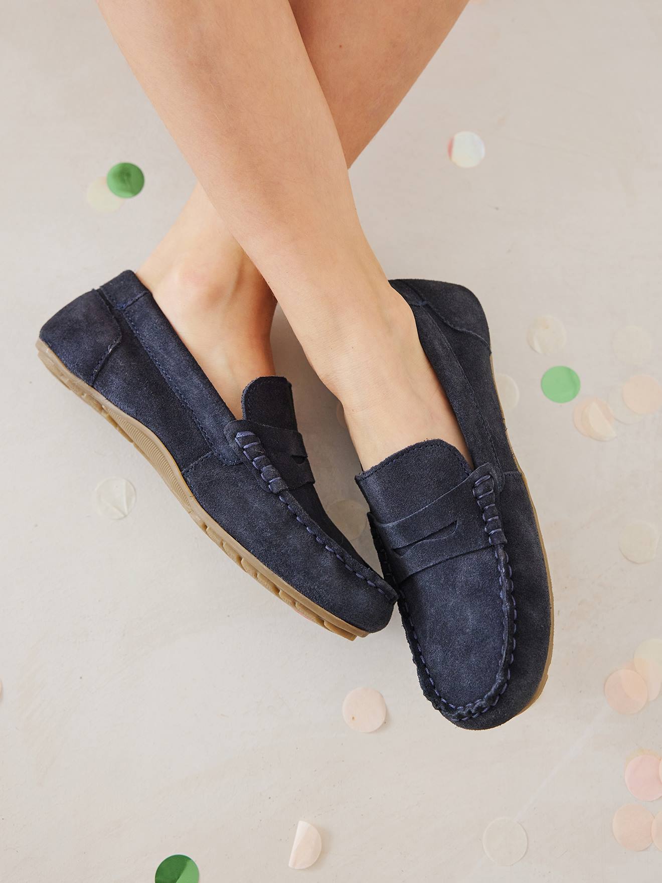 Split Leather Moccasins for Children navy blue Vertbaudet