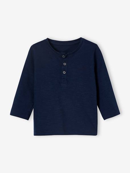 Grandad-Style Long-Sleeved Top for Baby Boys Dark Blue+Dark Green 