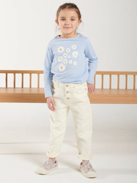 MEDIUM Hip, Mom Fit MorphologiK Trousers, for Girls ecru+ink blue+peach+rosy 