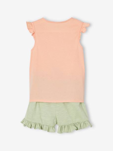 Frilly Combo, Knot Effect T-Shirt & Shorts aqua green+coral+YELLOW MEDIUM SOLID WTH DESIGN 