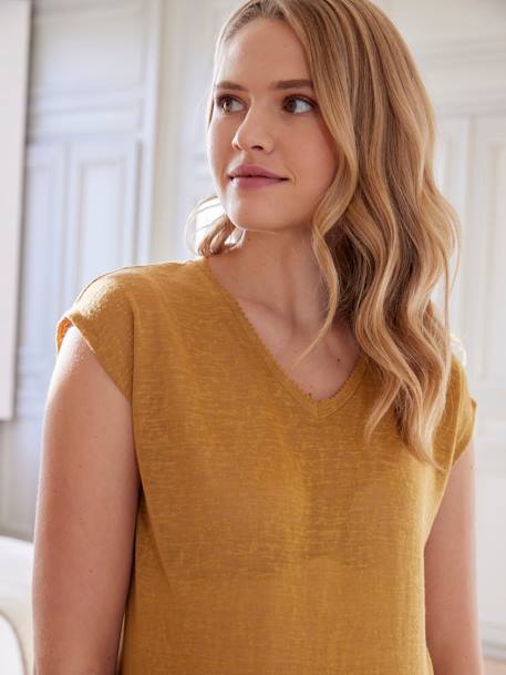 V-Neckline Top in Cotton & Linen, Maternity saffron 