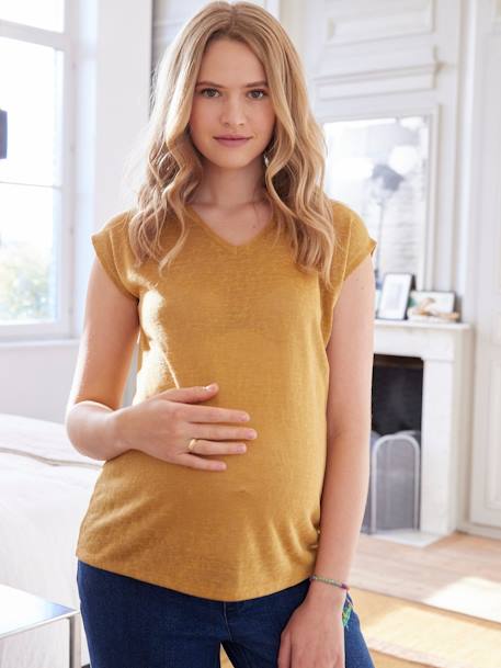 V-Neckline Top in Cotton & Linen, Maternity saffron 