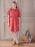 Embroidered Cotton Gauze Shirt Dress, Maternity & Nursing Special tomato red 