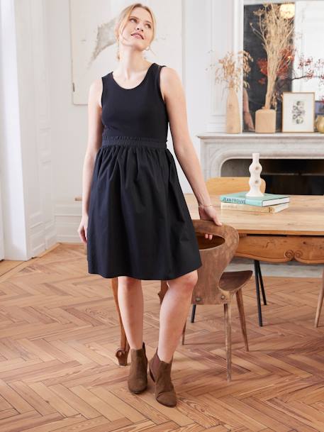 Short, Dual Fabric Sleeveless Dress for Maternity black 