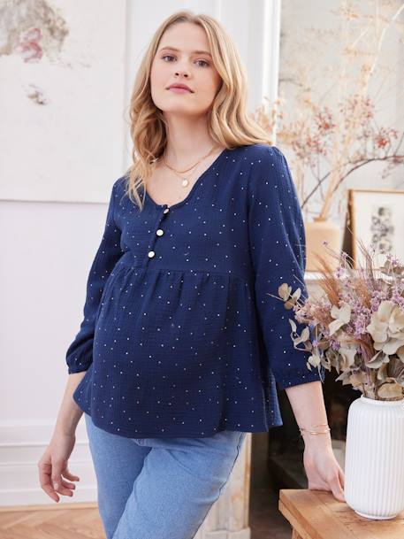 Cotton Gauze Blouse, Maternity & Nursing Special BLUE BRIGHT SOLID 