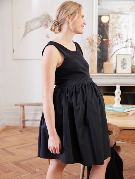 Short, Dual Fabric Sleeveless Dress for Maternity black 