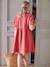 Embroidered Cotton Gauze Shirt Dress, Maternity & Nursing Special tomato red 