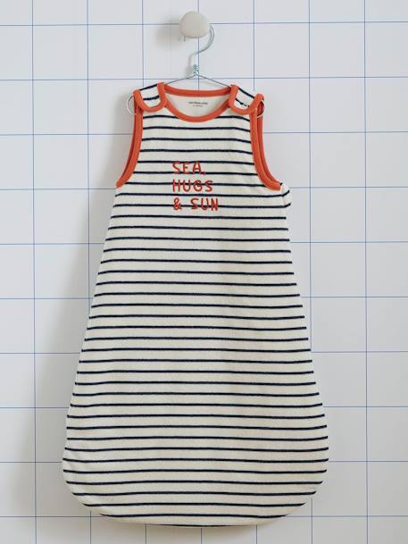 Summer Special Baby Sleeping Bag in Terry Cloth, Summer Dreams striped brown+striped green+striped navy blue 