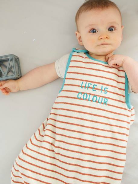 Summer Special Baby Sleeping Bag in Terry Cloth, Summer Dreams striped brown+striped green+striped navy blue 