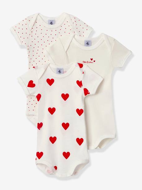 Pack of 3 Short Sleeve Bodysuits in Organic Cotton, by Petit Bateau white 