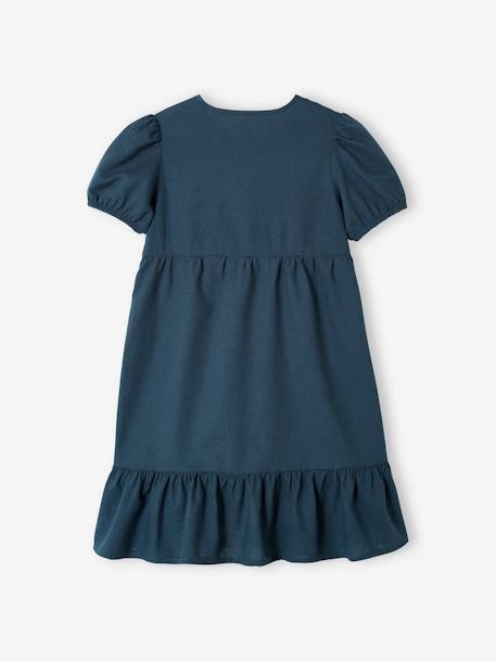 Buttoned Dress in Cotton/Linen for Girls ink blue 