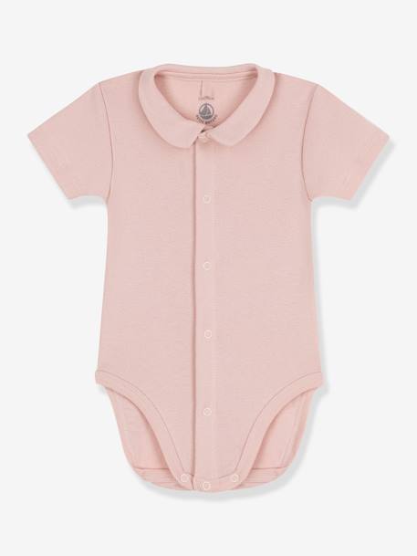 Short Sleeve Bodysuit with Collar, by PETIT BATEAU rose 