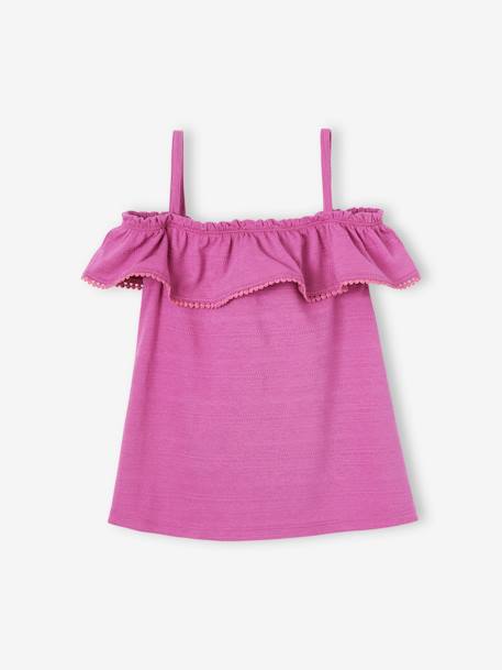 Ruffled Top in Fancy Fabric with Reliefs, for Girls peony pink 