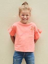 -T-Shirt with Ruffled Sleeves in Broderie Anglaise for Girls