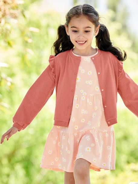 Dress & Jacket Combo for Girls denim blue+peach 