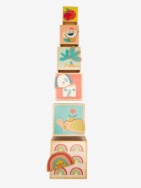 Cube Tower with Shape Sorter in FSC® Wood BEIGE MEDIUM SOLID WITH DECOR+Forest Friends+Forest Friends 