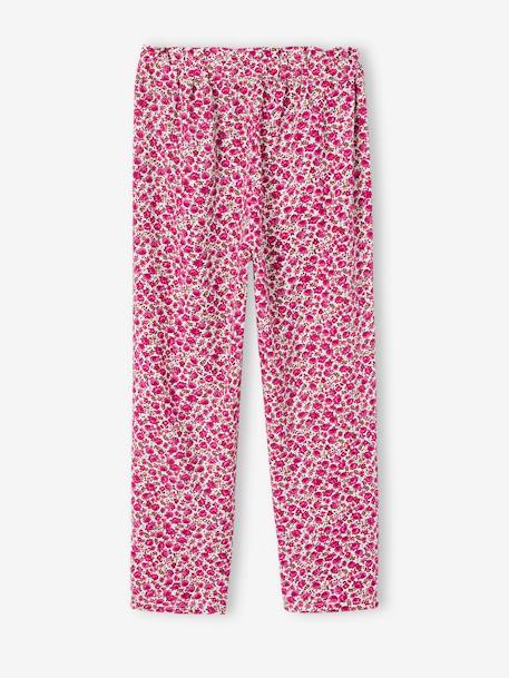 Fluid Cropped Trousers with Floral Print, for Girls ecru+green+rose 