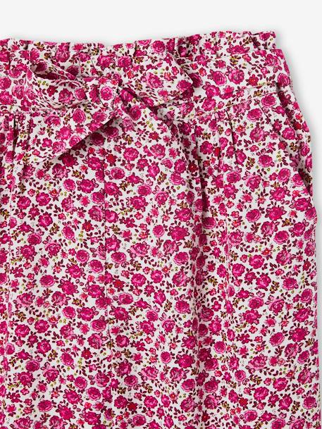 Fluid Cropped Trousers with Floral Print, for Girls ecru+green+rose 