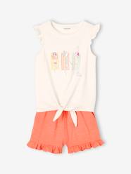 Girls-Sets-Frilly Combo, Knot Effect T-Shirt & Shorts