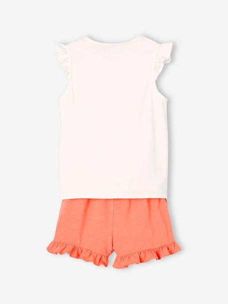 Frilly Combo, Knot Effect T-Shirt & Shorts aqua green+coral+YELLOW MEDIUM SOLID WTH DESIGN 