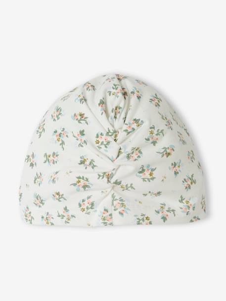 Turban-Shaped Beanie in Printed Knit for Baby Girls printed white 