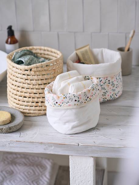 Set of 2 Reversible Baskets, Little Flowers White 