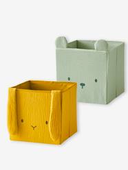 Bedroom Furniture & Storage-Set of 2 Animals Boxes in Cotton Gauze