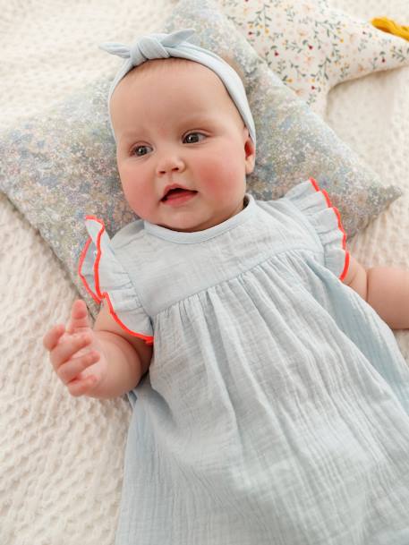 Dress & Headband with Bow, for Babies sky blue 