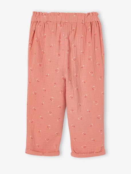 Cropped Cotton Gauze Trousers with Floral Print, for Girls BLUE MEDIUM ALL OVER PRINTED+blush+printed white 