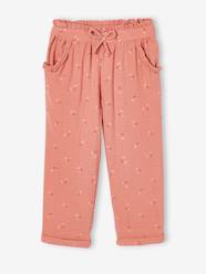 Girls-Cropped Cotton Gauze Trousers with Floral Print, for Girls