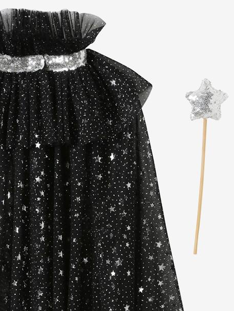 Glittery Cape + Wand black+blue+WHITE LIGHT SOLID WITH DESIGN 