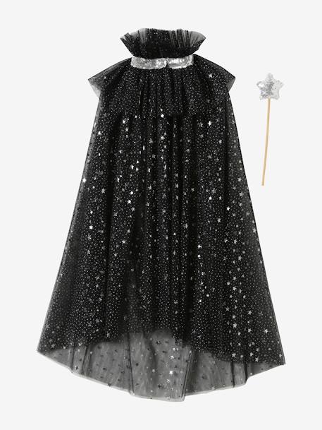 Glittery Cape + Wand black+blue+WHITE LIGHT SOLID WITH DESIGN 