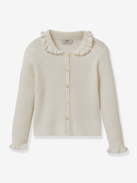 Cardigan with Wide Collar for Girls, by CYRILLUS ecru 