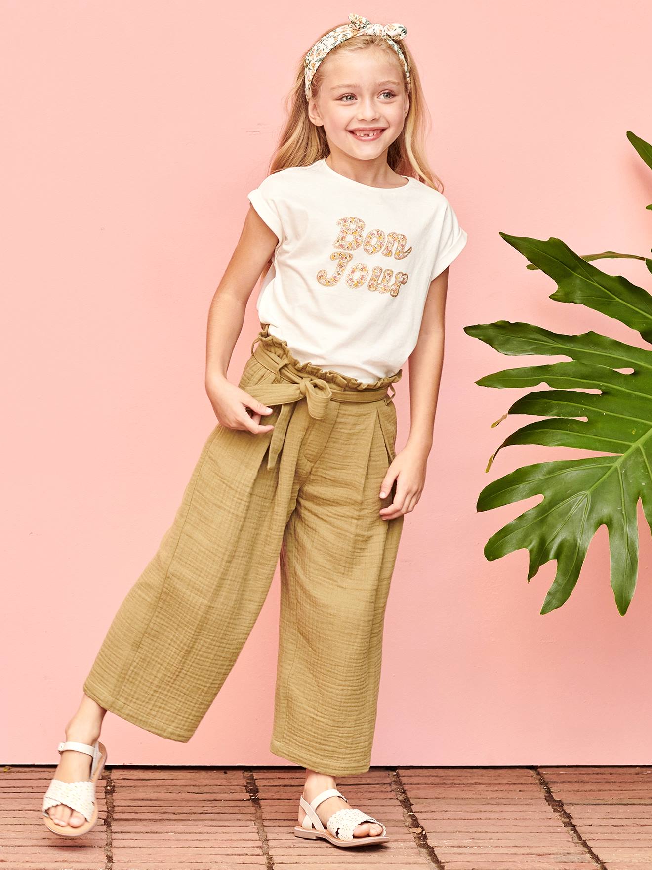 Buy Girls Linen Blend Khaki Striped Trouser Online at 54% OFF | Cub McPaws