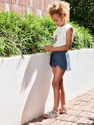 Girls-Shorts-Fancy Ruffled Shorts in Cotton Gauze, for Girls