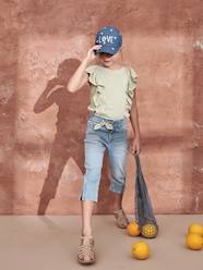 Girls-Jeans-Cropped Denim Trousers with Bow for Girls