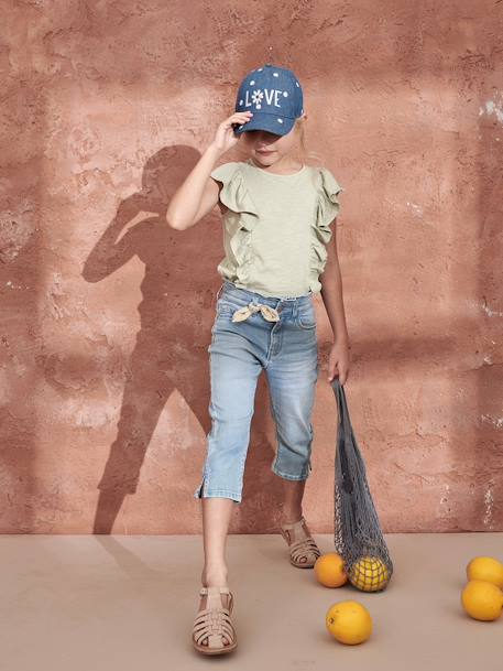 Cropped Denim Trousers with Bow for Girls double stone+stone 