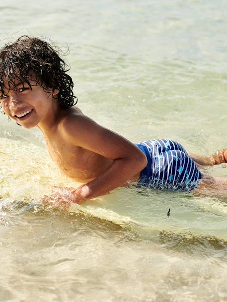 Swim Boxers with Tropical Print for Boys striped navy blue 