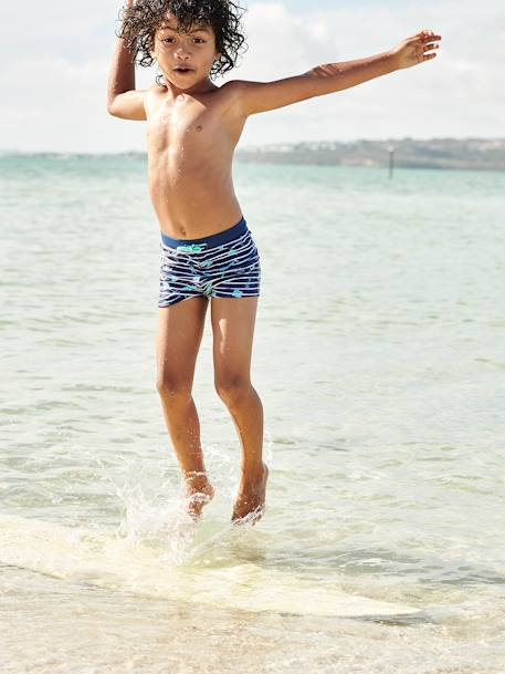 Swim Boxers with Tropical Print for Boys striped navy blue 