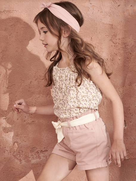 Strappy Blouse in Cotton Gauze, for Girls ecru+fluorescent coral+printed white+sandy beige 