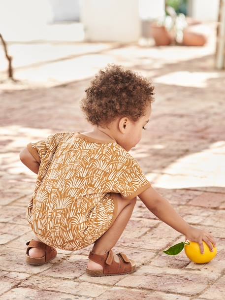 Leather Sandals with Touch-Fasteners, for Baby Boys BROWN MEDIUM ALL OVER PRINTED+printed beige+red 