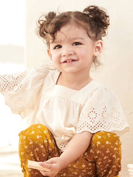 Short Sleeve Blouse in Broderie Anglaise, for Babies ecru 