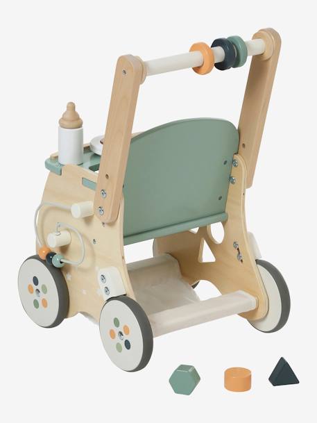 Walker with Seat for Doll, in FSC® Wood green+pink 